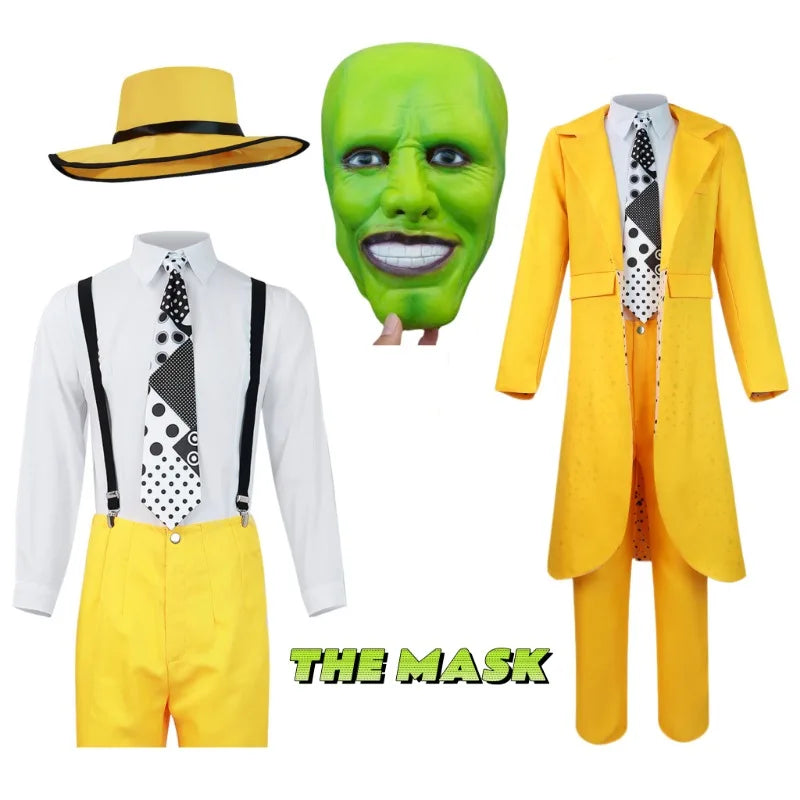 Kaukė Cosplay Kostiumas – Helovinas Carrey cosplay uniforma, geltona skrybėlė, Jim Klounas vyrams