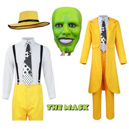 Kaukė Cosplay Kostiumas – Helovinas Carrey cosplay uniforma, geltona skrybėlė, Jim Klounas vyrams